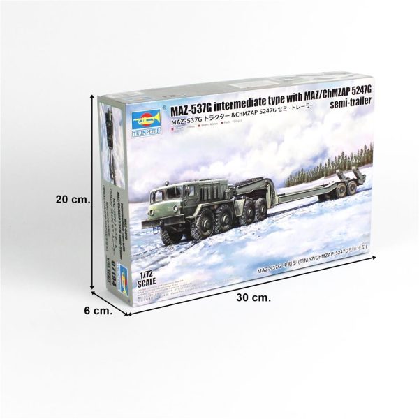 1/72 MAZ-537G Çekici ve MAZ/ChMZAP 5247G Yarı Römork Maketi, Trumpeter 07194 - Görsel 5