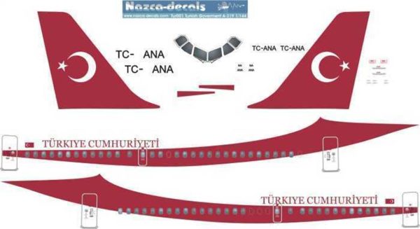1/144 Turkish Decal-Goverment A319 VIp Wit, Nazca Decals Tur002 - Görsel 2