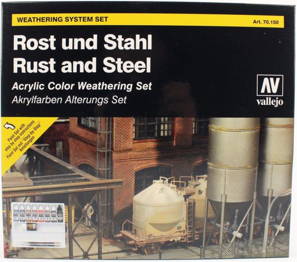 9x17 ml. Efekt Seti Rust Steel ve 2 Fırça Model Color Serisi Maket Boyası Seti, Vallejo 70150