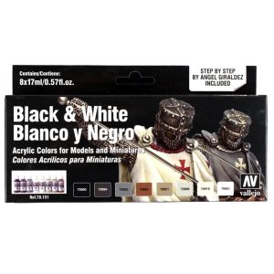8x17 ml. Black & White by Angel Giraldez Model Color Serisi Maket Boyası Seti, Vallejo 70151