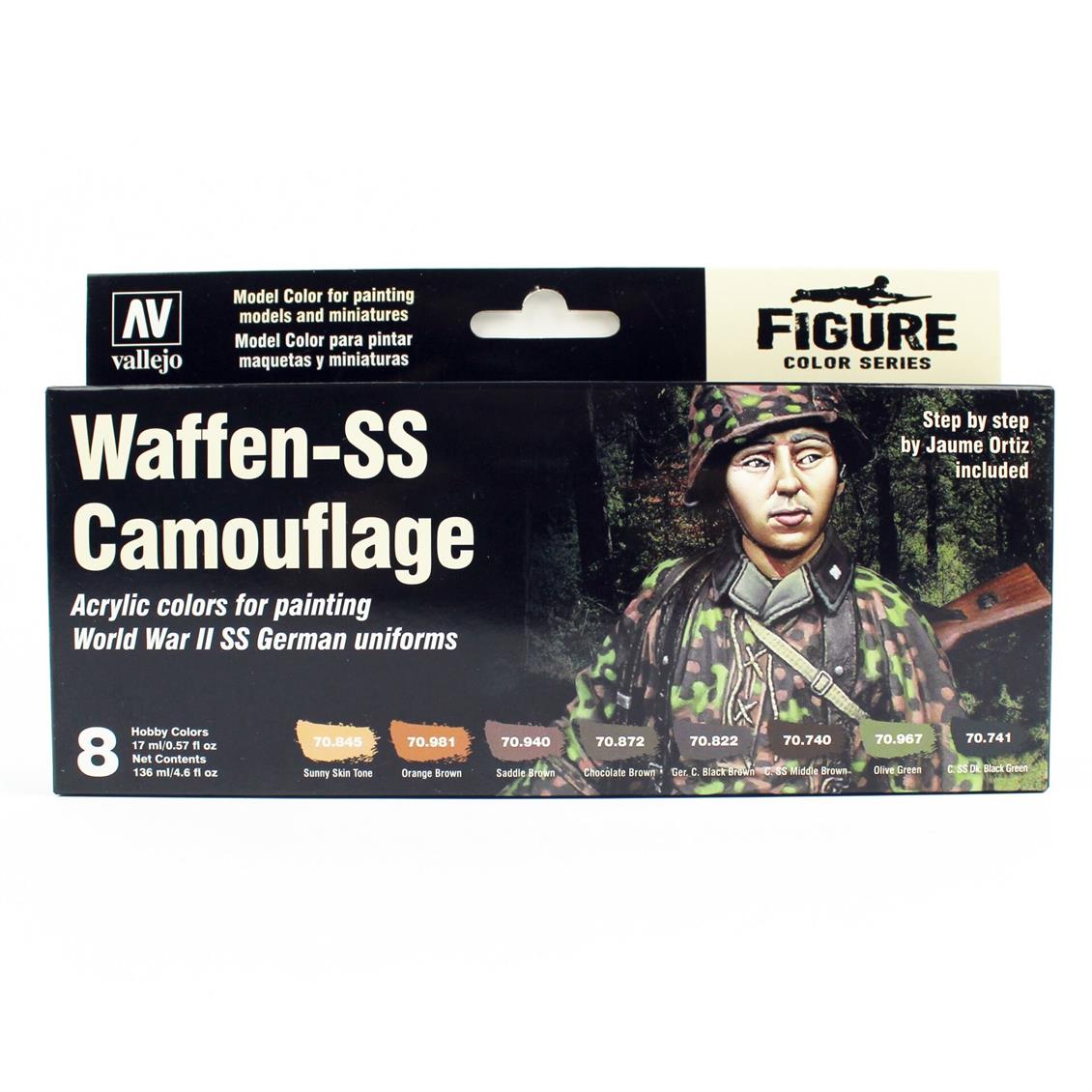 8x17 ml. Waffen SS Camouflage by Jaume Ortiz Model Color Serisi Maket Boyası Seti, Vallejo 70180