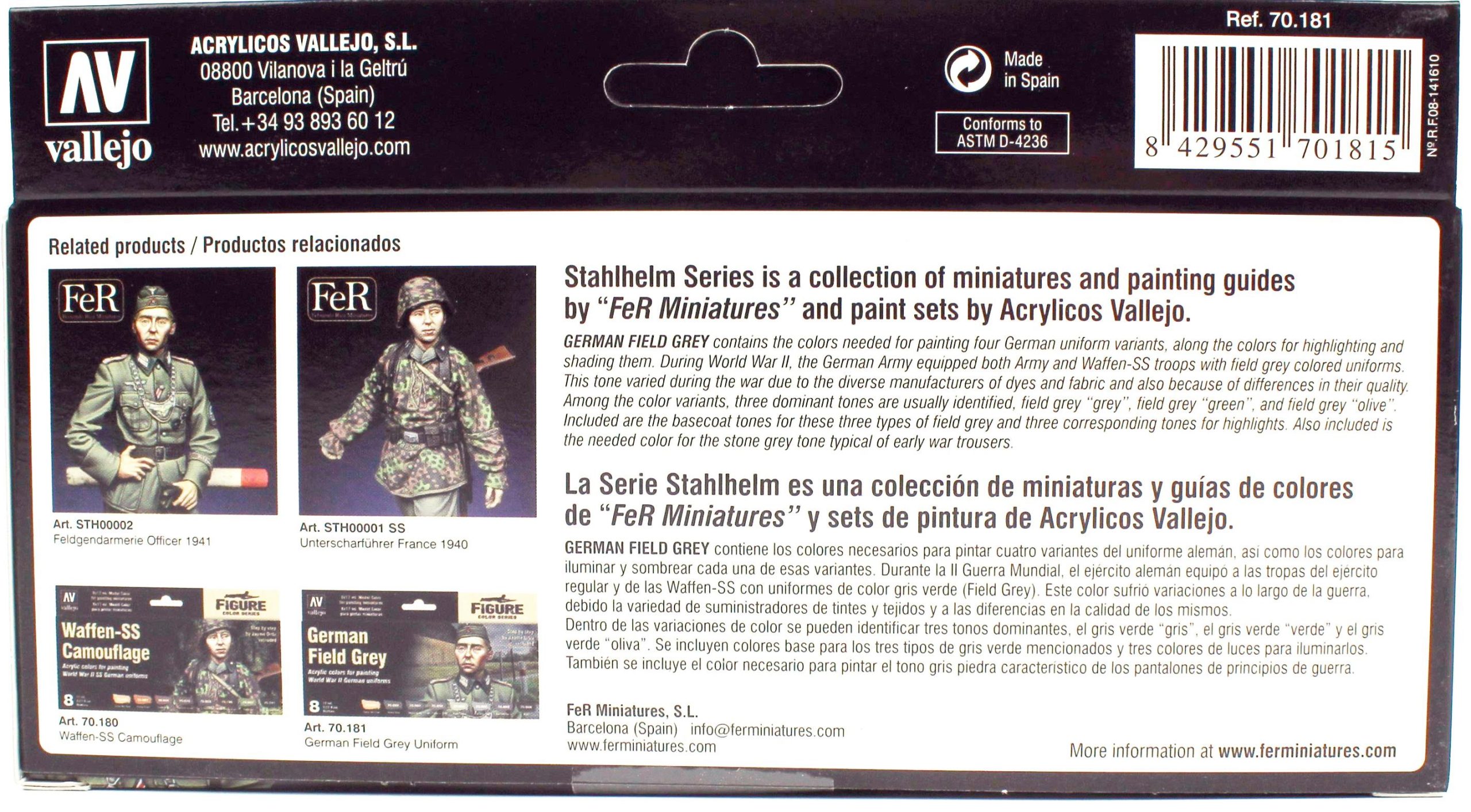 8x17 ml. German Field Grey Uniform by Jaume Ortiz Model Color Serisi Maket Boyası Seti, Vallejo 70181 - Görsel 2