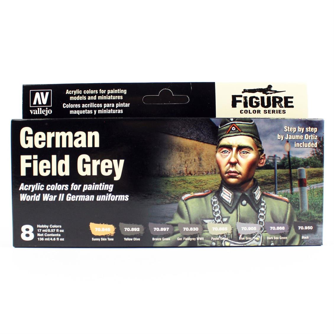 8x17 ml. German Field Grey Uniform by Jaume Ortiz Model Color Serisi Maket Boyası Seti, Vallejo 70181