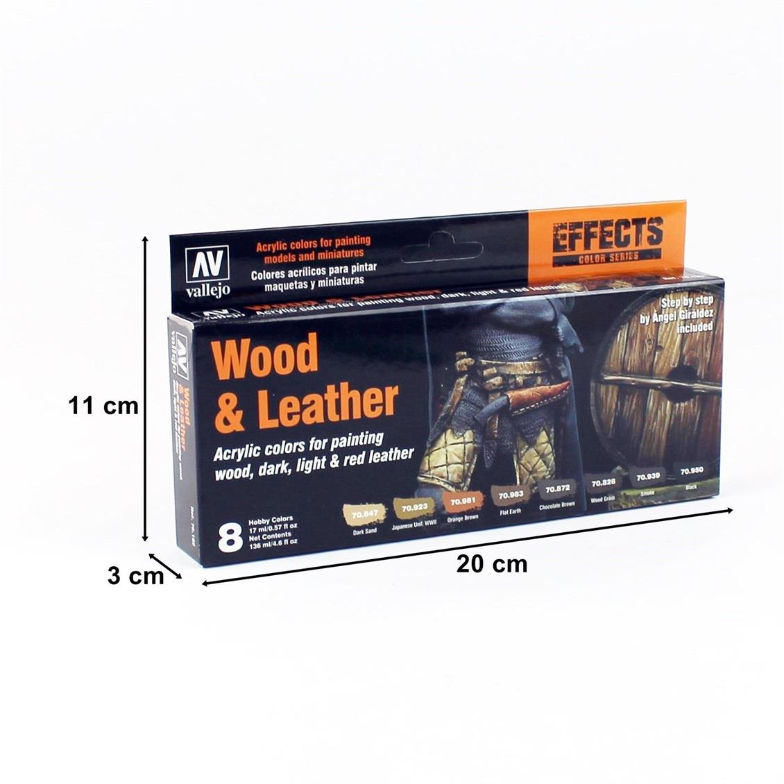 8x17 ml. Wood & Leather by Angel Giraldez Model Color Serisi Maket Boyası Seti, Vallejo 70182 - Görsel 2