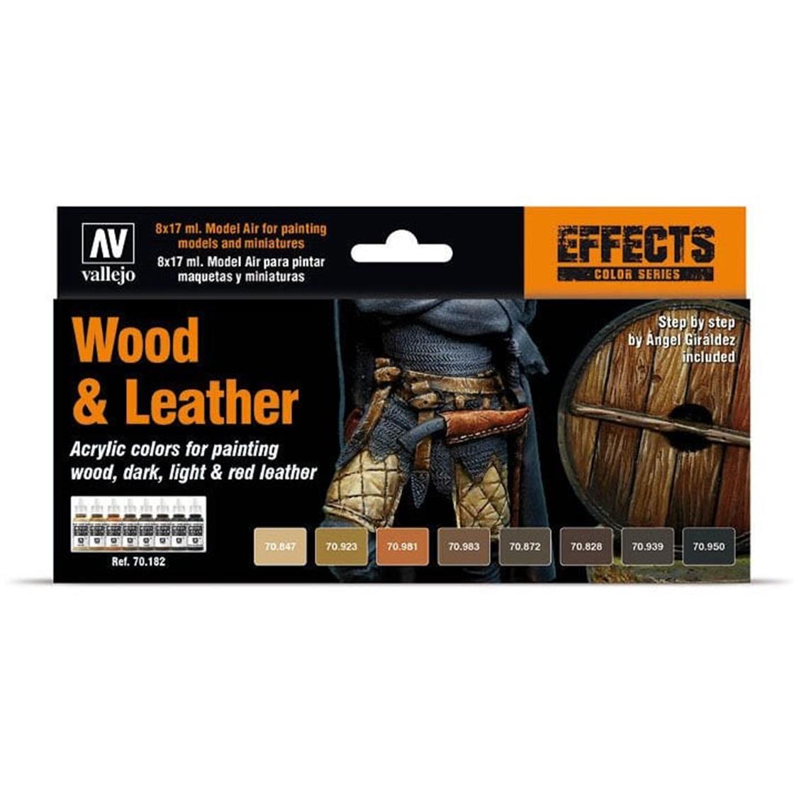 8x17 ml. Wood & Leather by Angel Giraldez Model Color Serisi Maket Boyası Seti, Vallejo 70182