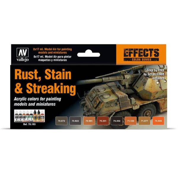 8x17 ml. Rust Stain & Streaking by Scratchmod Model Color Serisi Maket Boyası Seti, Vallejo 70183