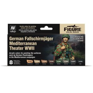 8x17 ml. German Fallschirmjäger Mediterranean Theater WWII by Jaume Ortiz Model Color Serisi Maket Boyası Seti, Vallejo 70188
