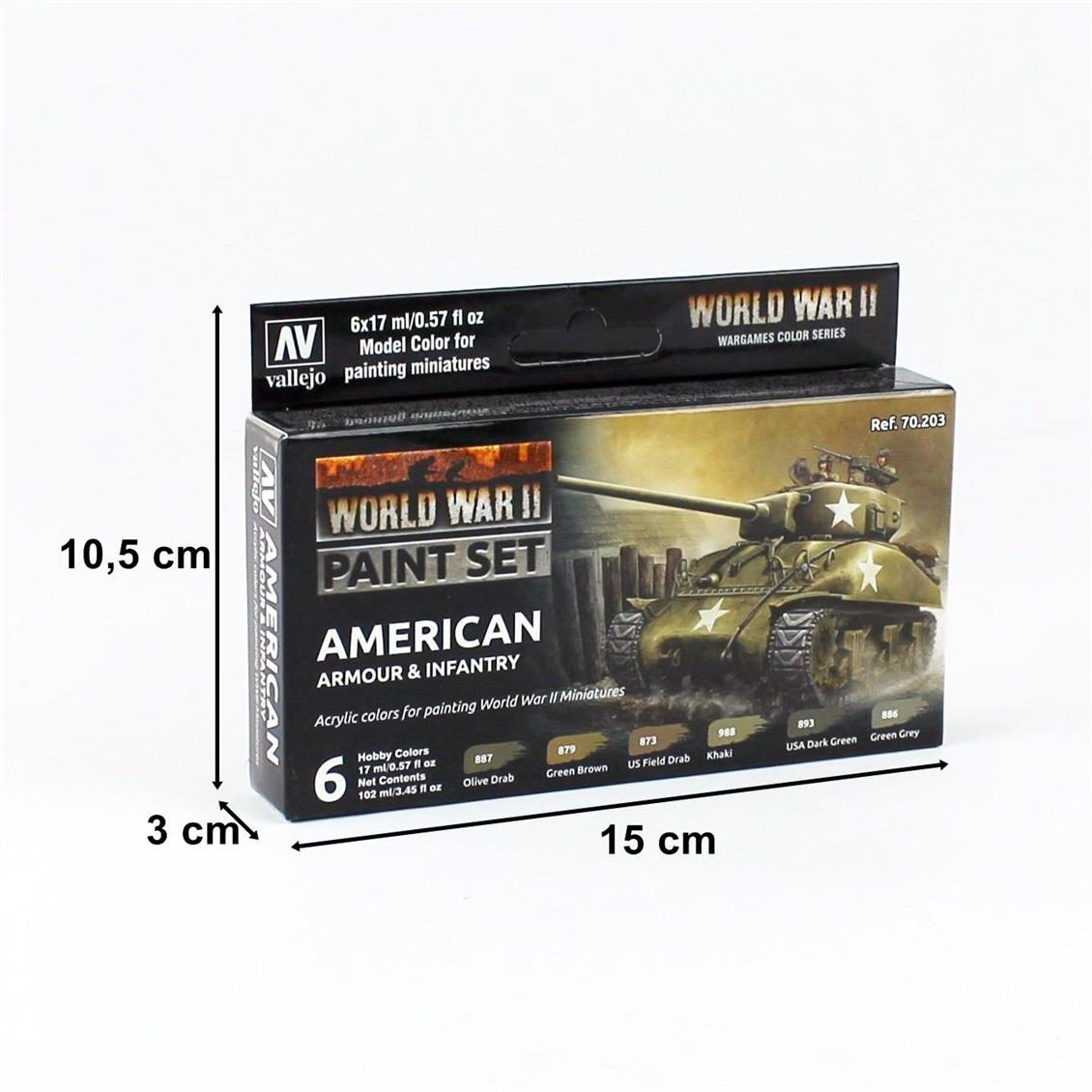 6x17 ml. American Armour & Infantry Model Color Serisi Maket Boyası Seti, Vallejo 70203 - Görsel 2