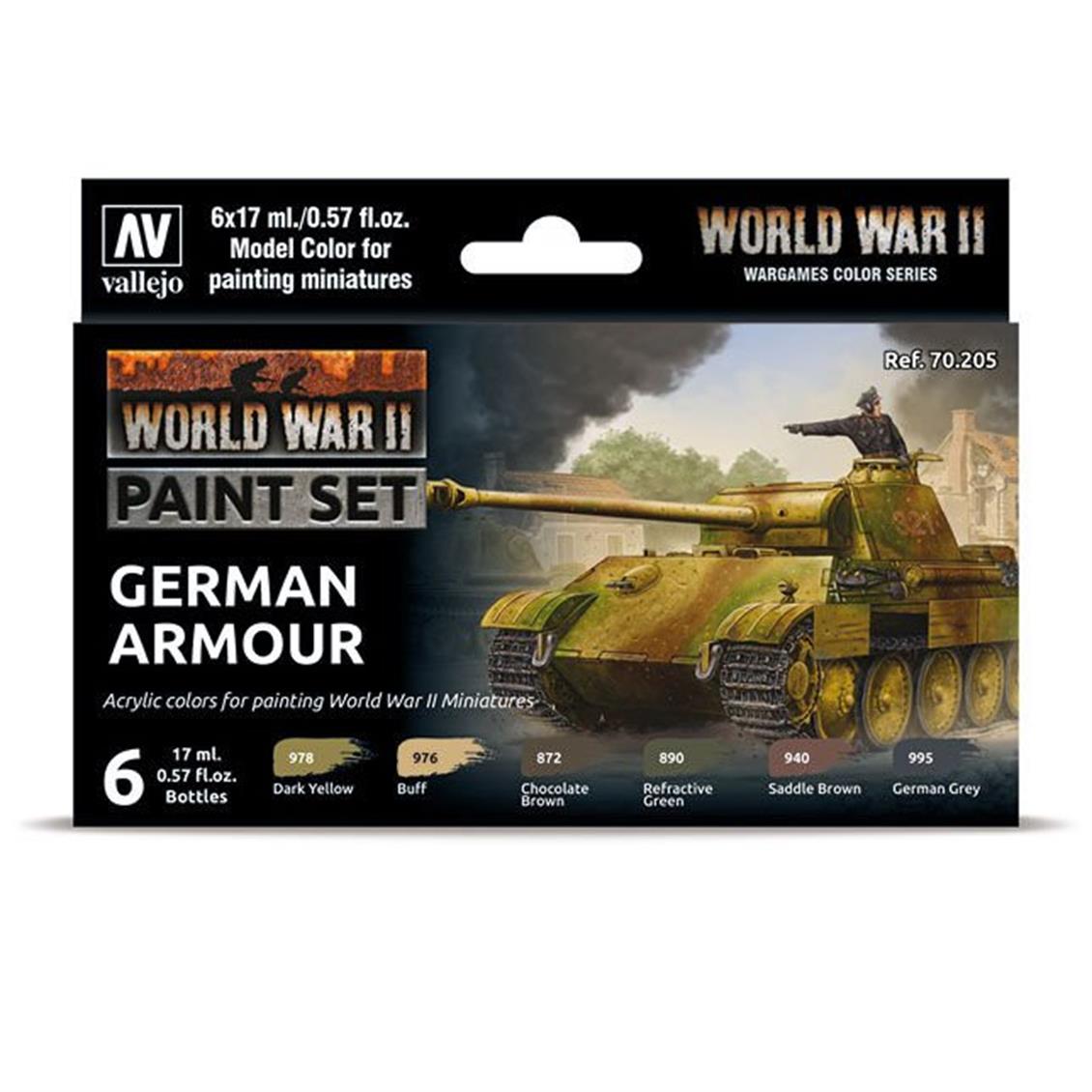 6x17 ml. German Armour Model Color Serisi Maket Boyası Seti, Vallejo 70205