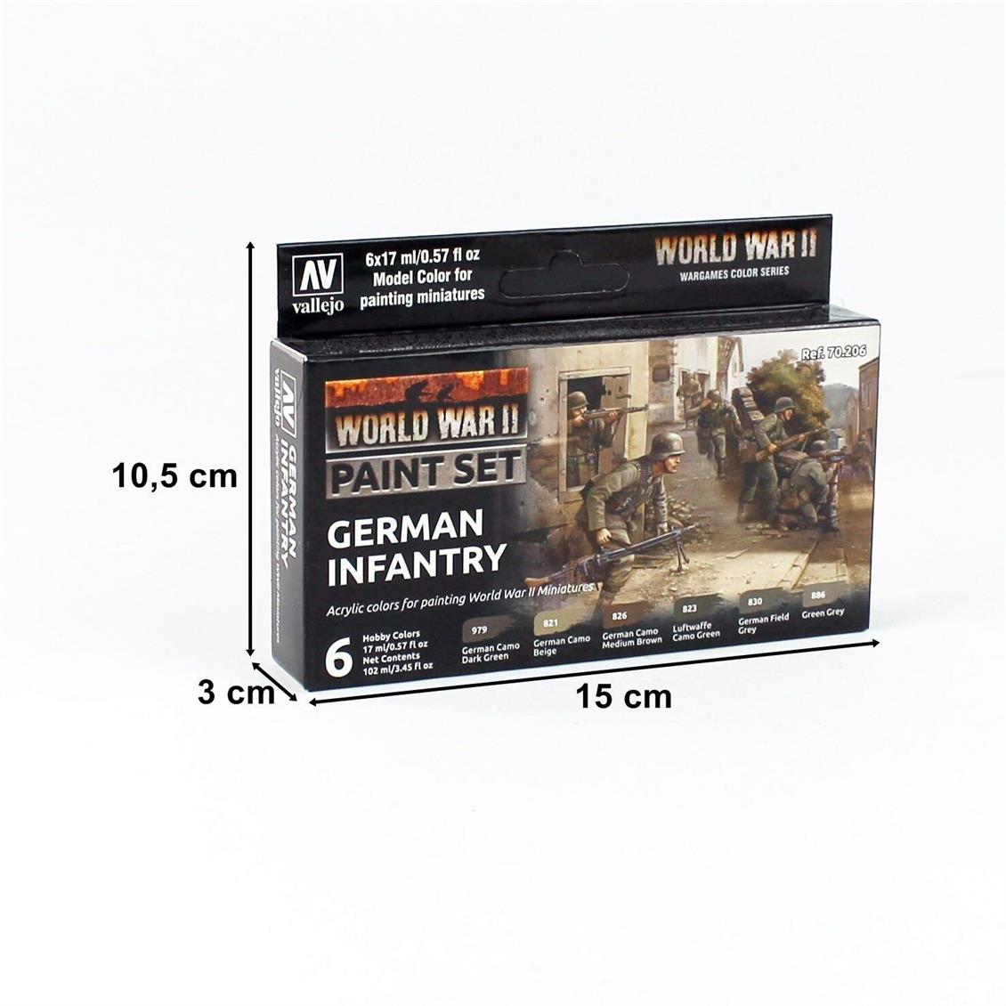 6x17 ml. German Infantry Model Color Serisi Maket Boyası Seti, Vallejo 70206 - Görsel 2