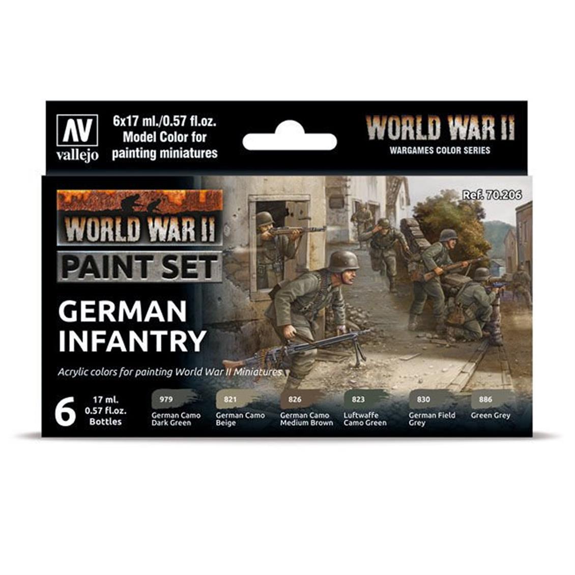 6x17 ml. German Infantry Model Color Serisi Maket Boyası Seti, Vallejo 70206