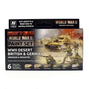 6x17 ml. Desert British & German Armour & Infantry Model Color Serisi Maket Boyası Seti, Vallejo 70208