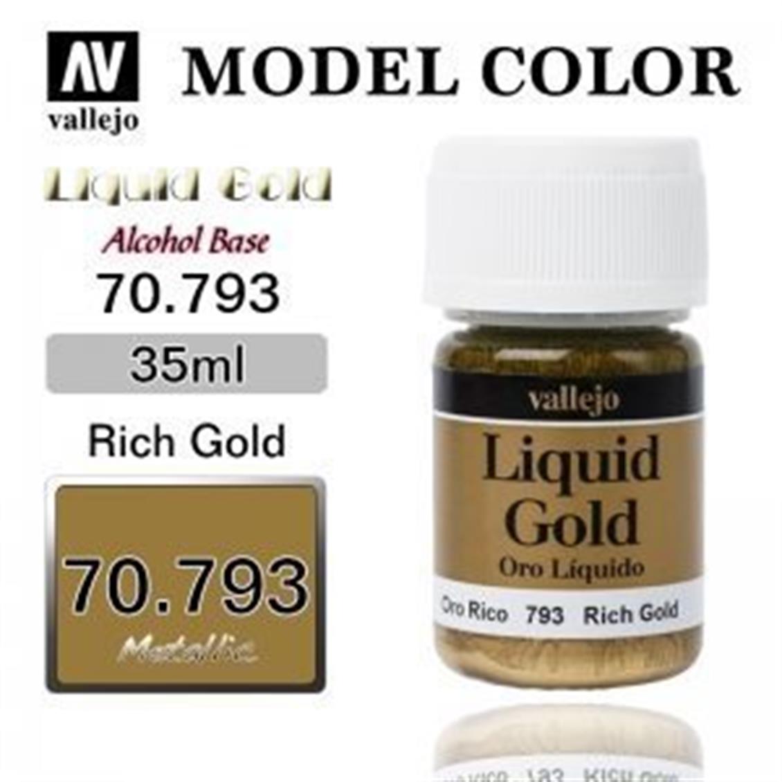 35 ml. (214) Rich Altın (Alcohol Based) Metal Pigmentli Alkol Bazlı Maket Boyası, Vallejo 70793