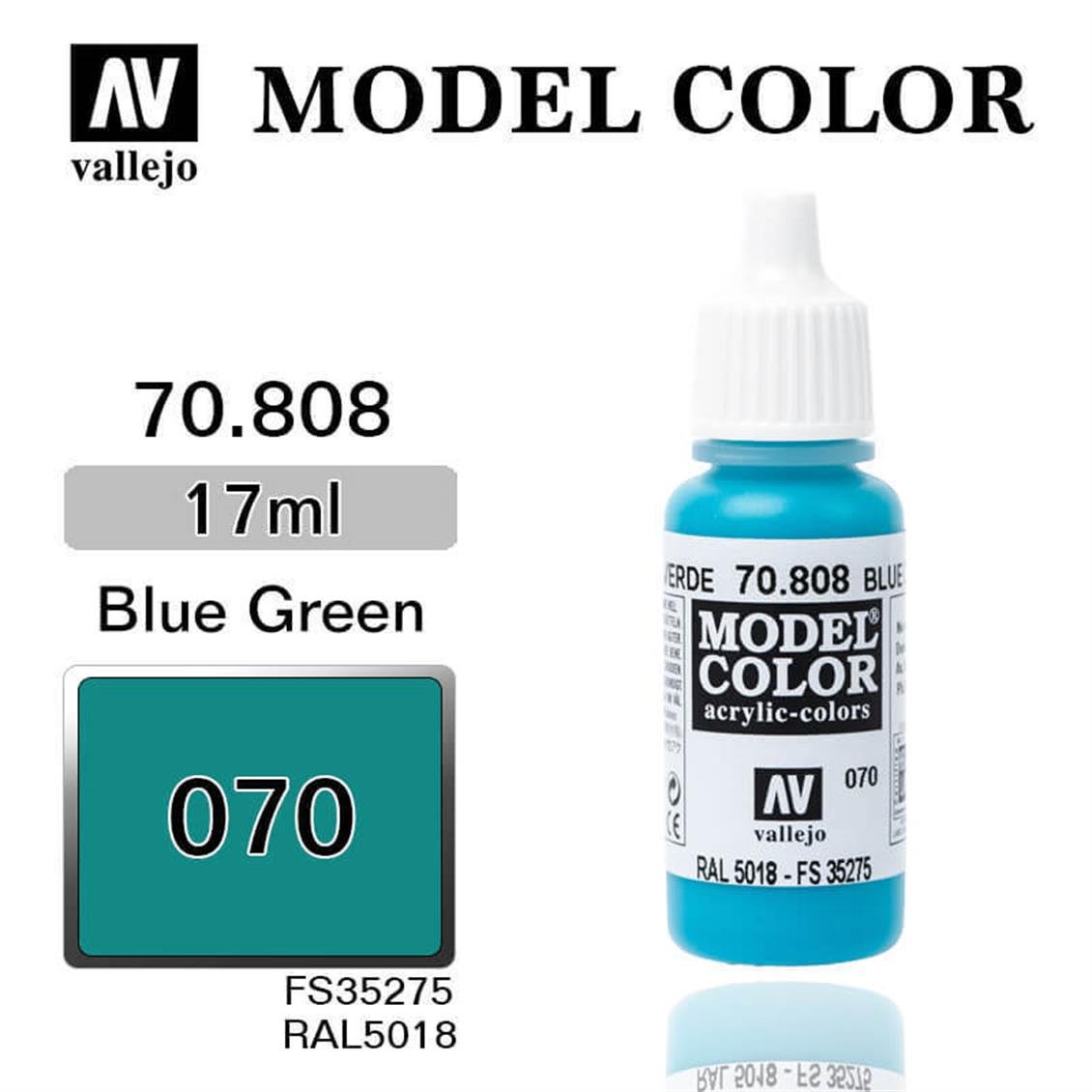 17 ml. (70) Blue Green-Matt Model Color Serisi Maket Boyası, Vallejo 70808