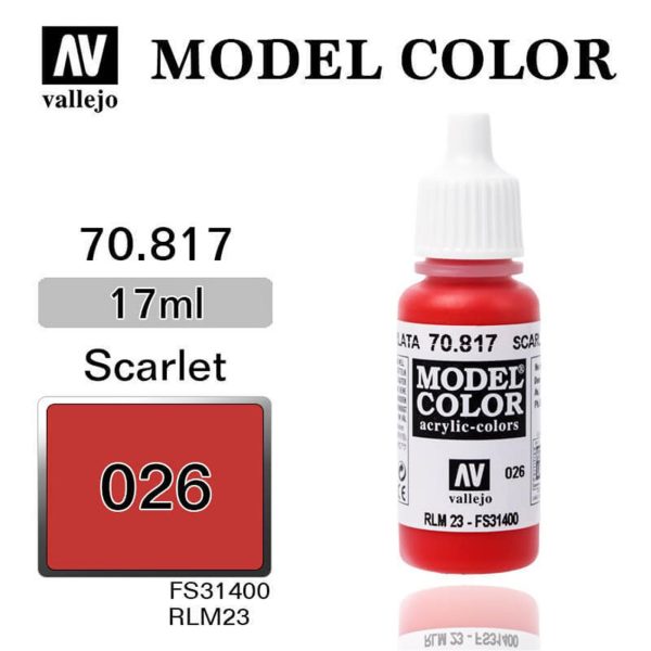 17 ml. (26) Scarlet-Matt Model Color Serisi Maket Boyası, Vallejo 70817