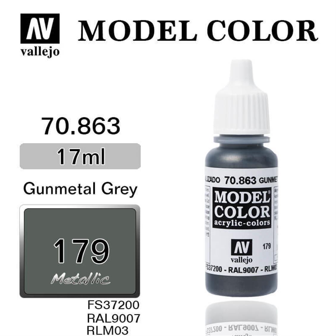 17 ml. (179) Gunmetal Grey-Metalik Model Color Serisi Maket Boyası, Vallejo 70863