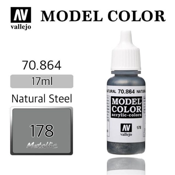 17 ml. (178) Natural Steel-Metalik Model Color Serisi Maket Boyası, Vallejo 70864