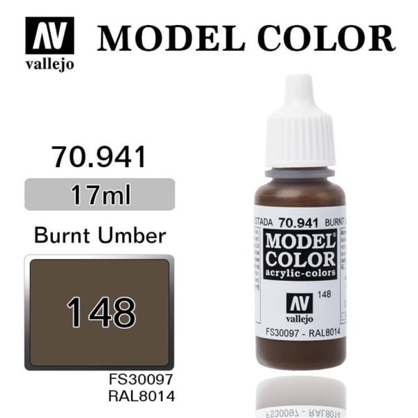 17 ml. (148) Burnt Umber-Matt Model Color Serisi Maket Boyası, Vallejo 70941