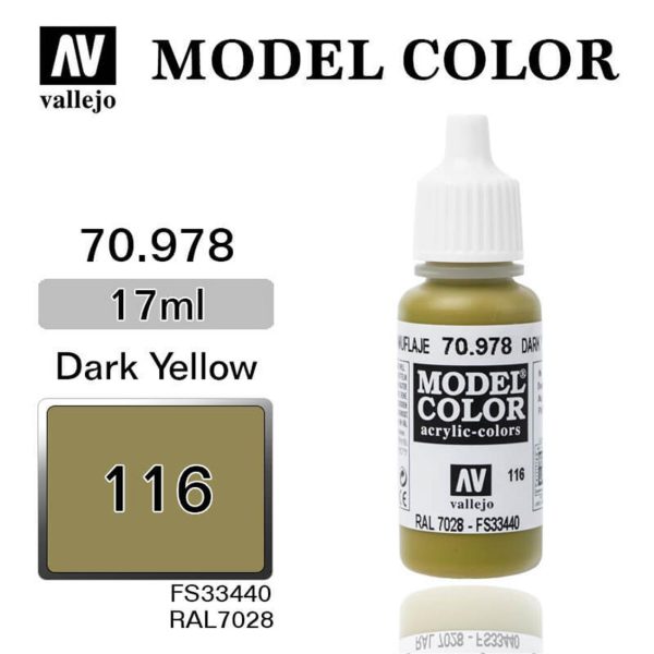 17 ml. (116) Dark Yellow-Matt Model Color Serisi Maket Boyası, Vallejo 70978