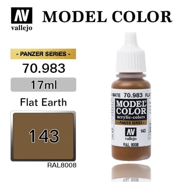 17 ml. (143) Flat Earth-Matt Model Color Serisi Maket Boyası, Vallejo 70983