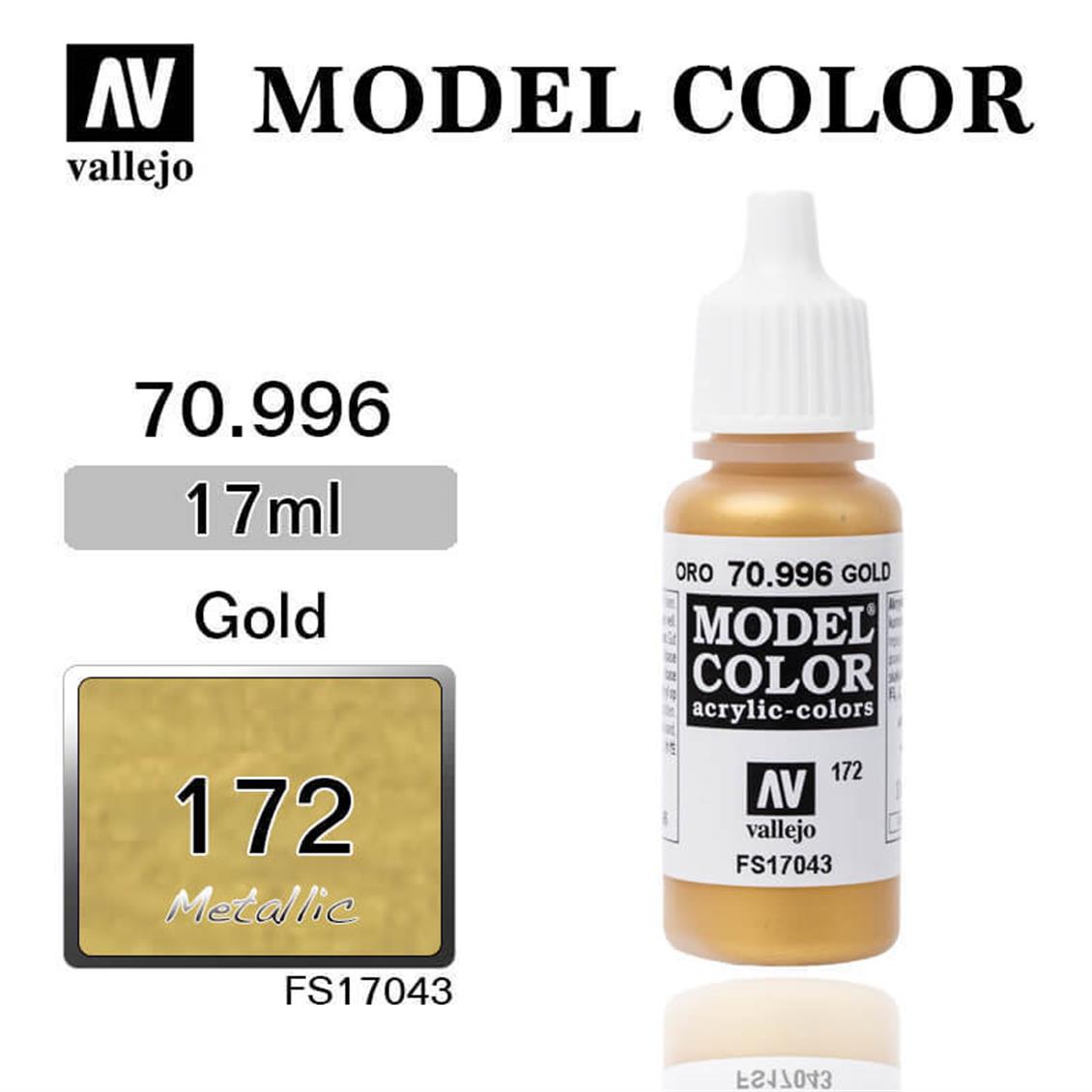 17 ml. (172) Altın-Metalik Model Color Serisi Maket Boyası, Vallejo 70996