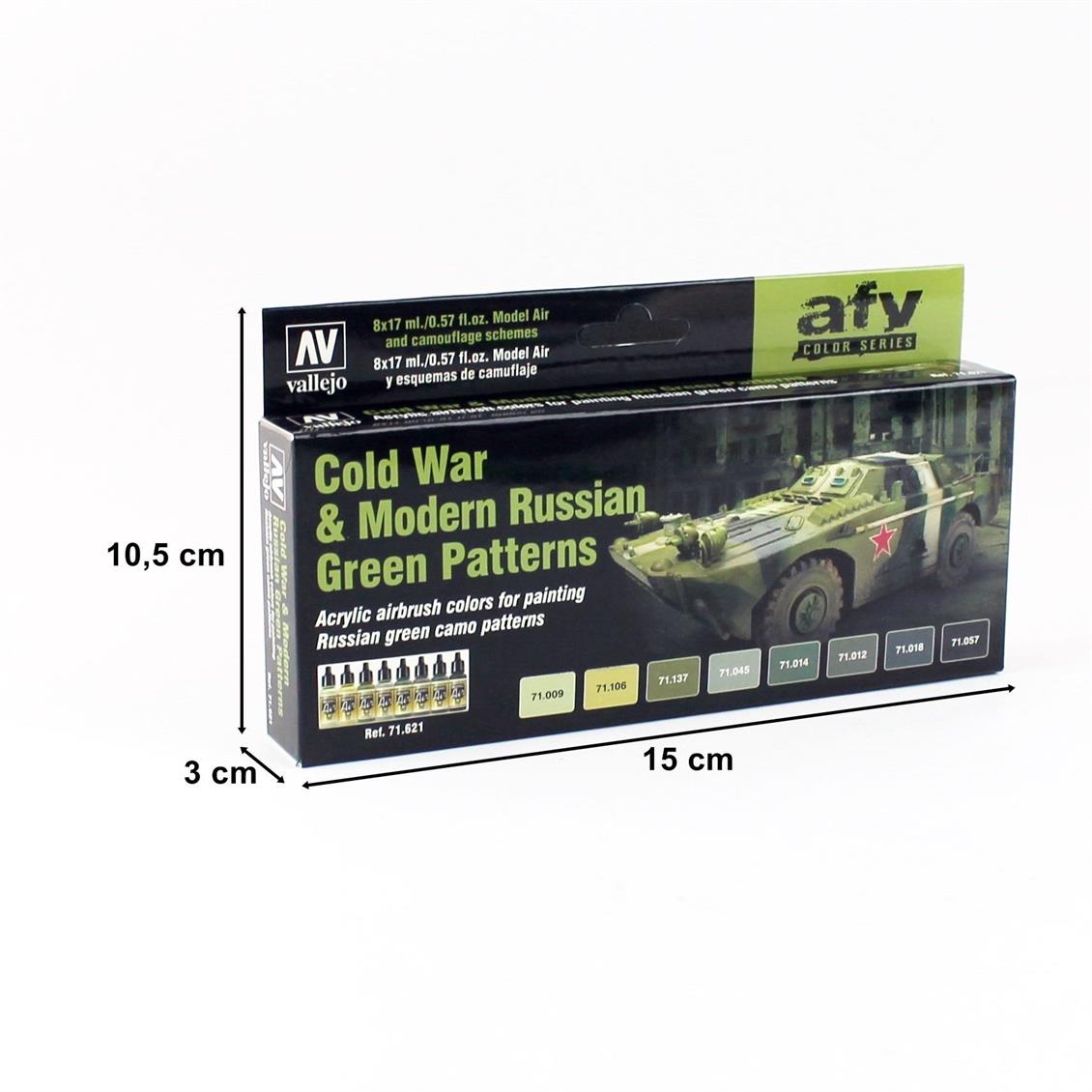 8x17 ml. Cold War & Modern Russian Green Patterns Model Air Serisi Maket Boyası Seti, Vallejo 71621 - Görsel 2