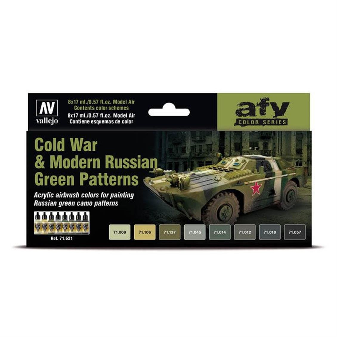 8x17 ml. Cold War & Modern Russian Green Patterns Model Air Serisi Maket Boyası Seti, Vallejo 71621