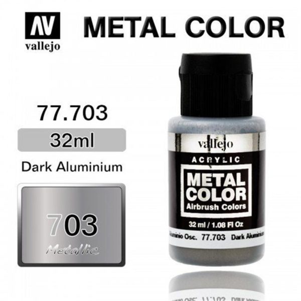 32 ml. Dark Aluminium Metal Color Serisi Maket Boyası, Vallejo 77703