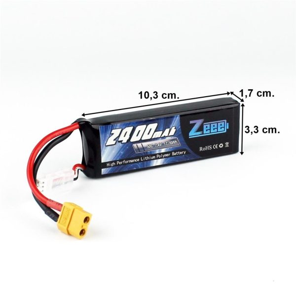 2S 7.4 Volt 2400 mAh 50C XT60 Fişli Lipo Pil, Zeee Power