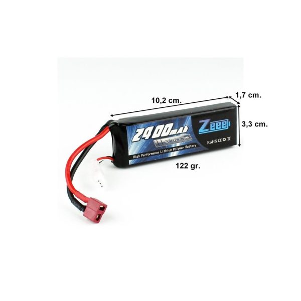 2S 7.4 Volt 2400 mAh 50C T-Deans Fişli Lipo Pil, Zeee Power