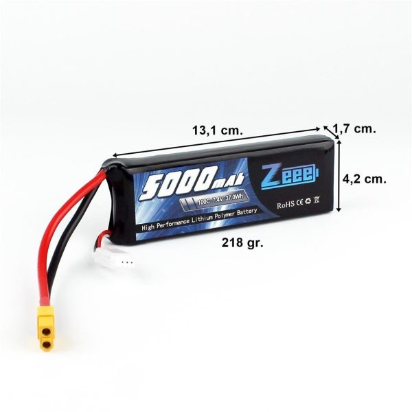 2S 7.4 Volt 5000 mAh 100C XT60 Fişli Lipo Pil, Zeee Power