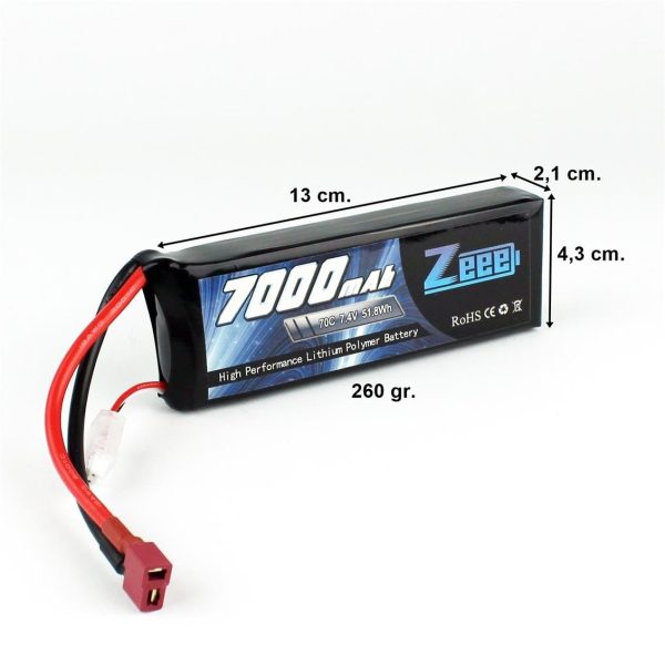 2S 7.4 Volt 7000 mAh 70C T-Deans Fişli Lipo Pil, Zeee Power