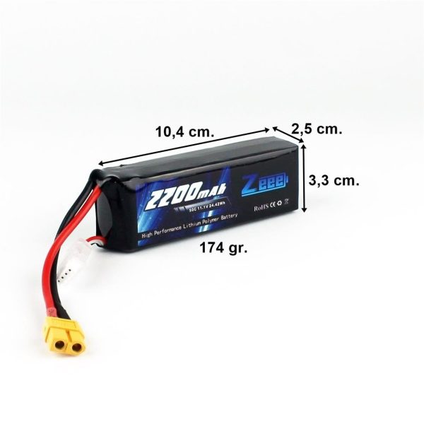3S 11.1 Volt 2200 mAh 50C XT60 Fişli Lipo Pil, Zeee Power