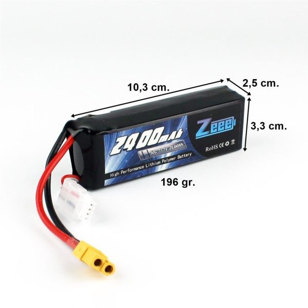 3S 11.1 Volt 2400 mAh 50C XT60 Fişli Lipo Pil, Zeee Power