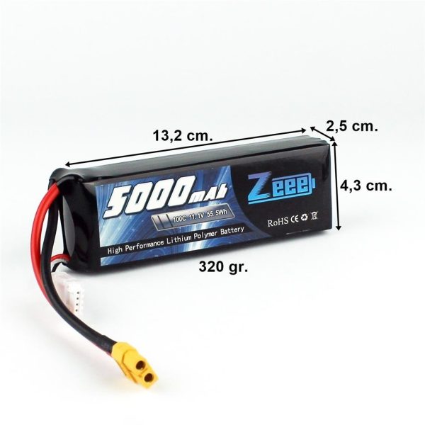 3S 11.1 Volt 5000 mAh 100C XT60 Fişli Lipo Pil, Zeee Power