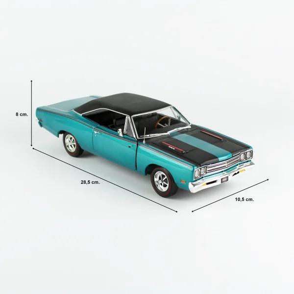 1/18 1969 Plymouth Road Runner Hardtop (MCACN) Q5 Turquoise Diecast Araba Modeli, AutoWorld AMM1289 - Görsel 5