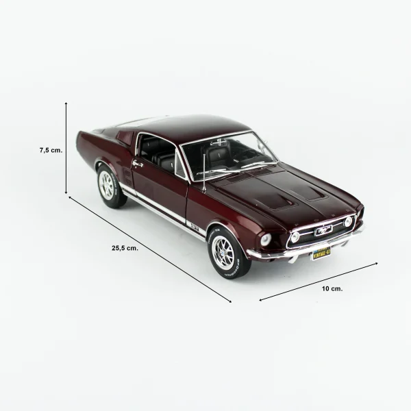 1/18 1967 Ford Mustang GT 2+2 Burgundy Diecast Araba Modeli, AutoWorld AMM1309 - Görsel 5