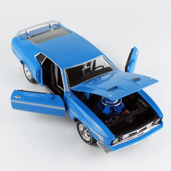 1/18 1972 Ford Mustang Mach 1 Grabber Blue Diecast Araba Modeli, AutoWorld AMM1314 - Görsel 3