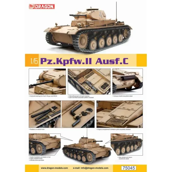 1/6 Pz.Kpfw.II Ausf. C Hafif Tank Maketi, Dragon 75042 - Görsel 4