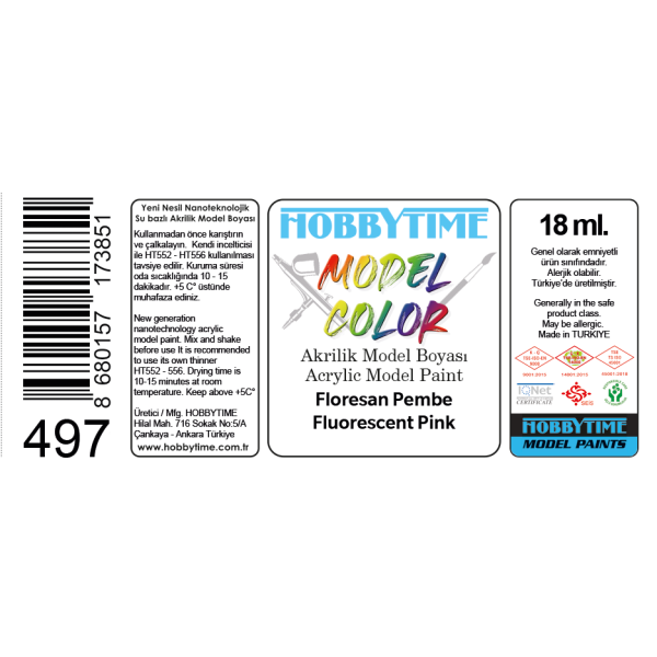 18 ml. Floresan Pembe Akrilik Boya, Hobbytime 497 - Görsel 2