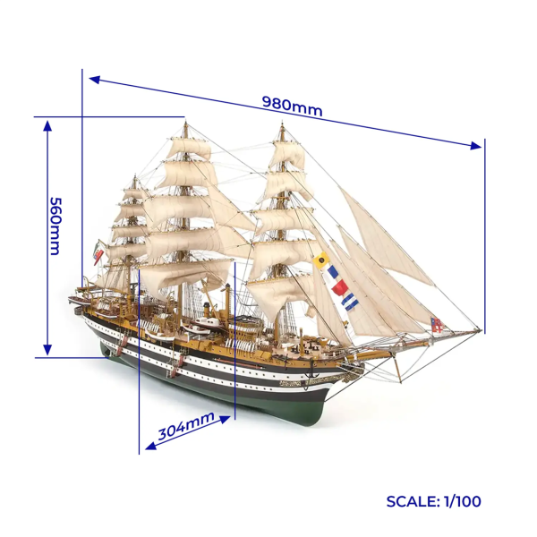 Occre 15006, 1/100 98 cm. Amerigo Vespucci ahşap gemi maketi - Görsel 5