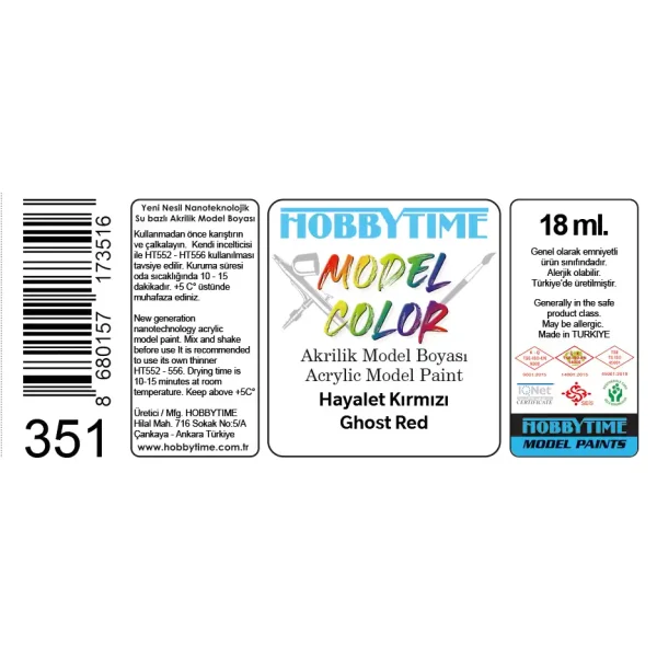 HT435 18 ml. Hayalet Kırmızı Akrilik Boya - Görsel 2