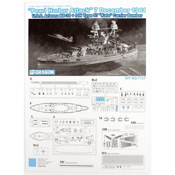 Dragon 7127, 1/700 U.S.S. Arizona BB-39 Savaş Gemisi ve IJN Type 97 Plastik Maketi - Görsel 4