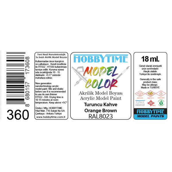 18 ml. RAL8023 Turuncu Kahve Akrilik Boya