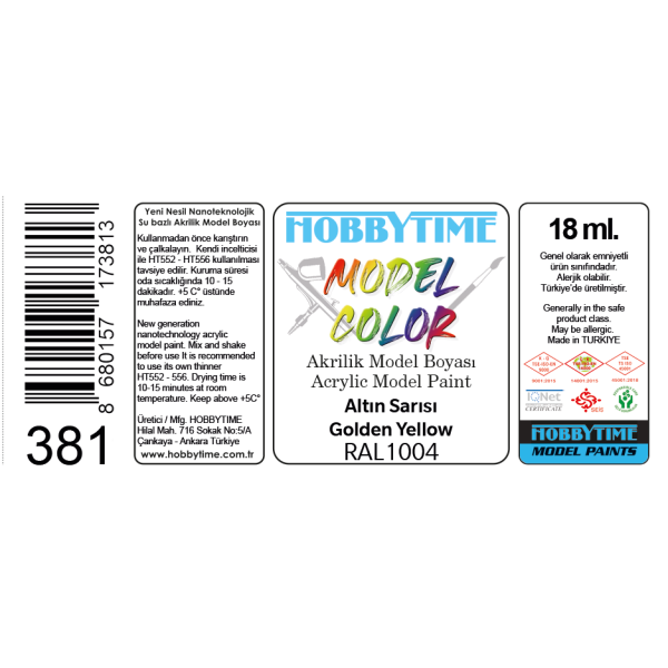18 ml. RAL1004 Altın Sarısı Akrilik Boya
