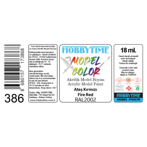 18 ml. RAL2002 Ateş Kırmızı Akrilik Boya
