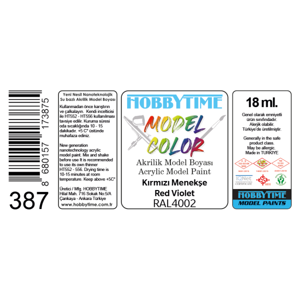 18 ml. RAL4002 Kırmızı Menekşe Akrilik Boya