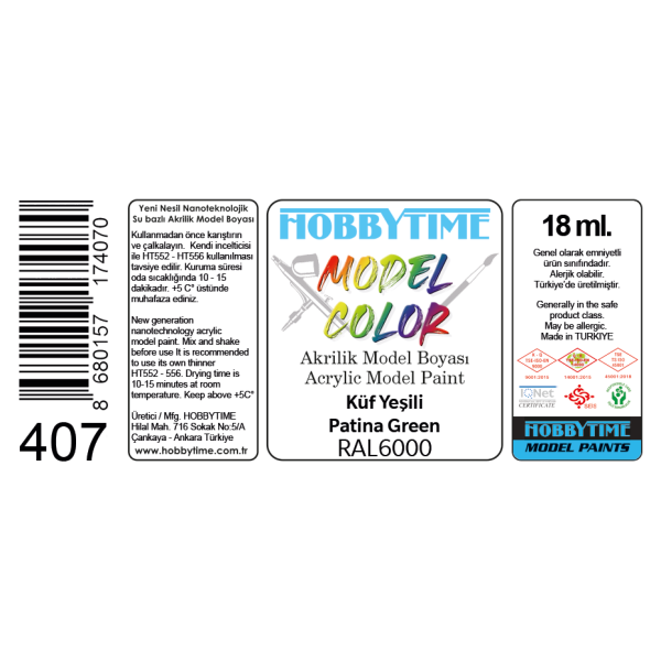 18 ml. RAL6000 Küf Yeşili Akrilik Boya