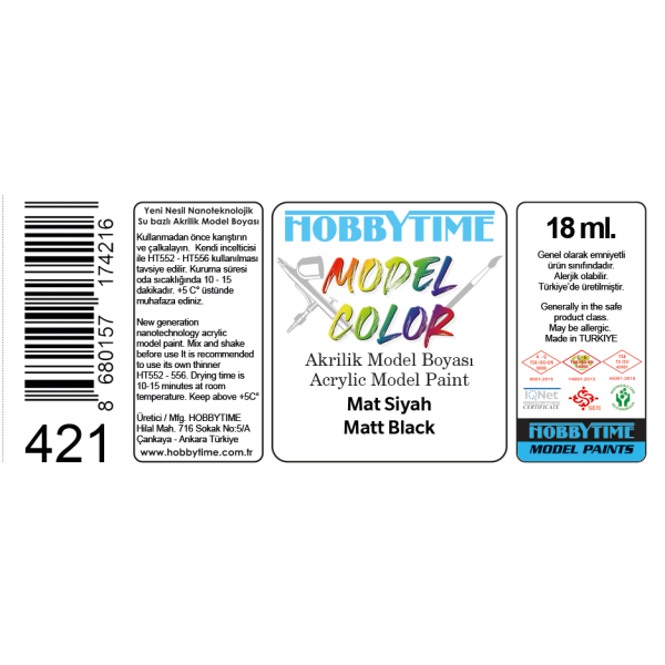 18 ml. Mat Siyah Akrilik Boya