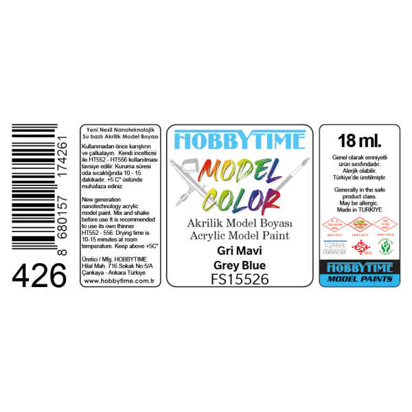 18 ml. FS15526 Gri Mavi Akrilik Boya